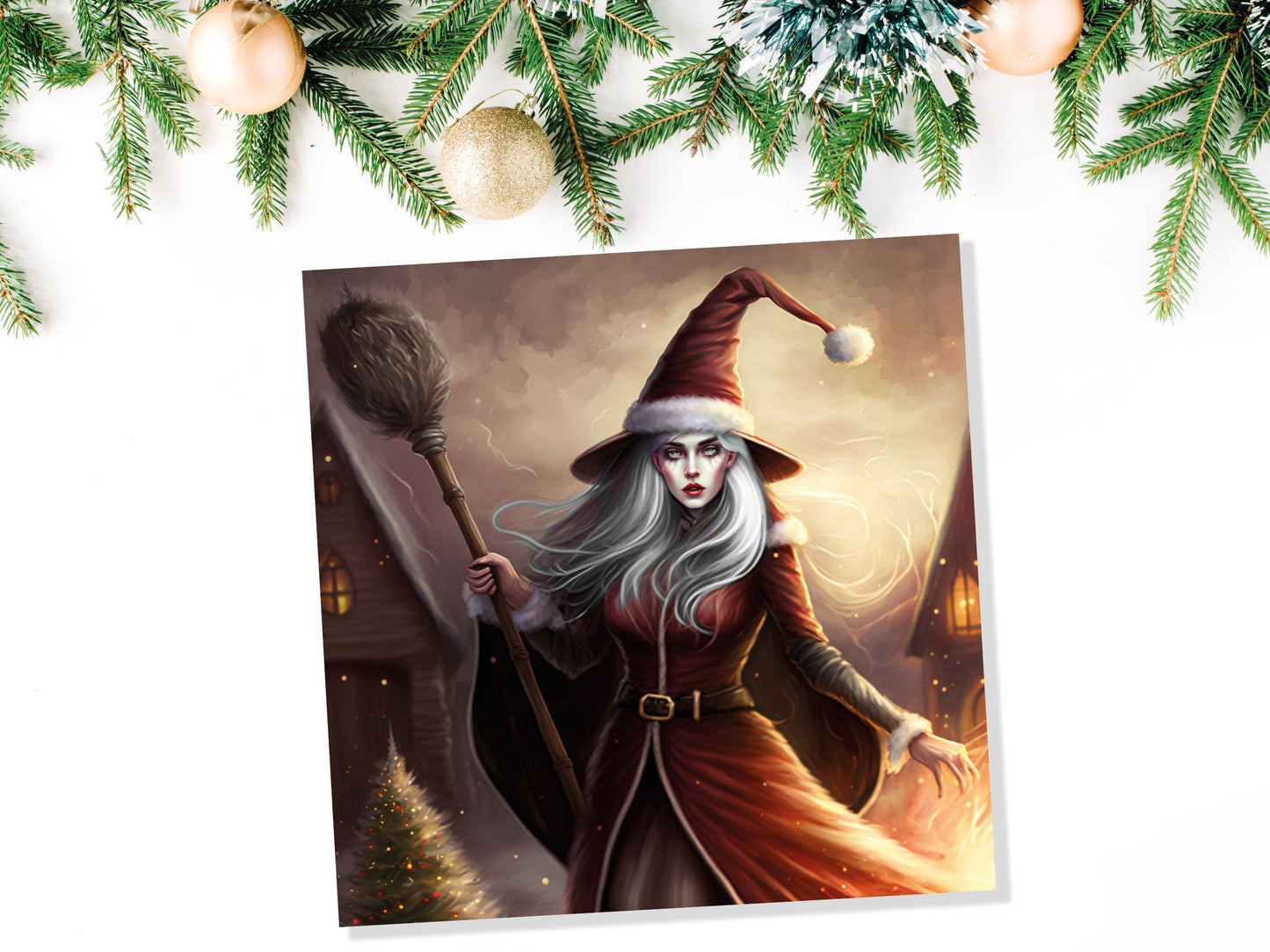 Female Santa Witch Christmas Card Witchy Fantasy Gothic Goth Pagan Pointy Hat Fairytale Feminine Feminism Greetings Family Friends Xmas 2023