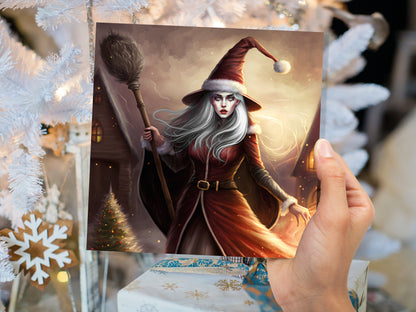 Female Santa Witch Christmas Card Witchy Fantasy Gothic Goth Pagan Pointy Hat Fairytale Feminine Feminism Greetings Family Friends Xmas 2023