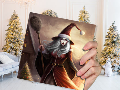 Female Santa Witch Christmas Card Witchy Fantasy Gothic Goth Pagan Pointy Hat Fairytale Feminine Feminism Greetings Family Friends Xmas 2023