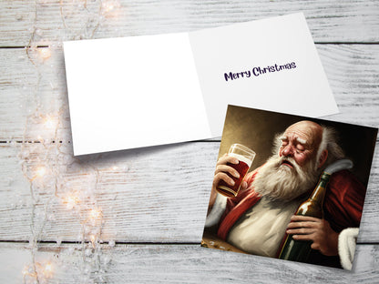 Drunk Santa Claus Christmas Card Funny Alcoholic Father Xmas Drinking Silly Gag Joke Rough Day Meme Greetings Cards Family Friends Xmas 2023