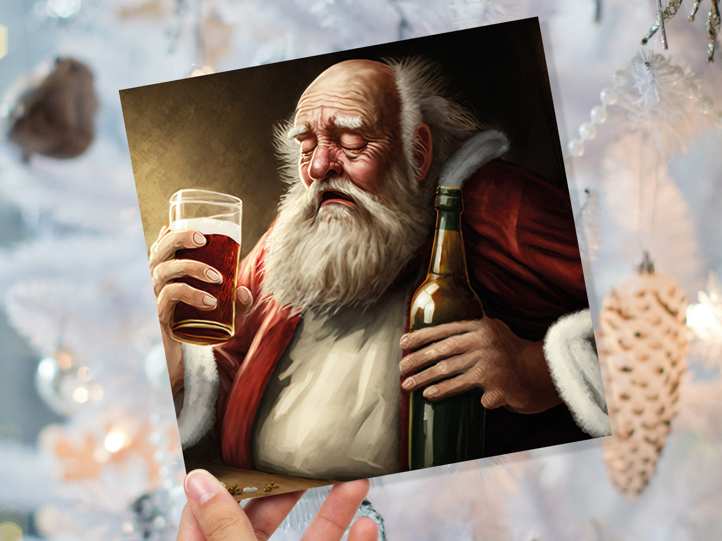 Drunk Santa Claus Christmas Card Funny Alcoholic Father Xmas Drinking Silly Gag Joke Rough Day Meme Greetings Cards Family Friends Xmas 2023