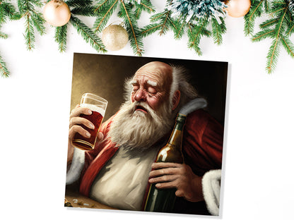 Drunk Santa Claus Christmas Card Funny Alcoholic Father Xmas Drinking Silly Gag Joke Rough Day Meme Greetings Cards Family Friends Xmas 2023