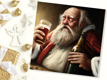 Drunk Santa Claus Christmas Card Funny Alcoholic Father Xmas Drinking Silly Gag Joke Rough Day Meme Greetings Cards Family Friends Xmas 2023