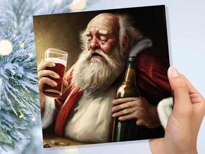 Drunk Santa Claus Christmas Card Funny Alcoholic Father Xmas Drinking Silly Gag Joke Rough Day Meme Greetings Cards Family Friends Xmas 2023