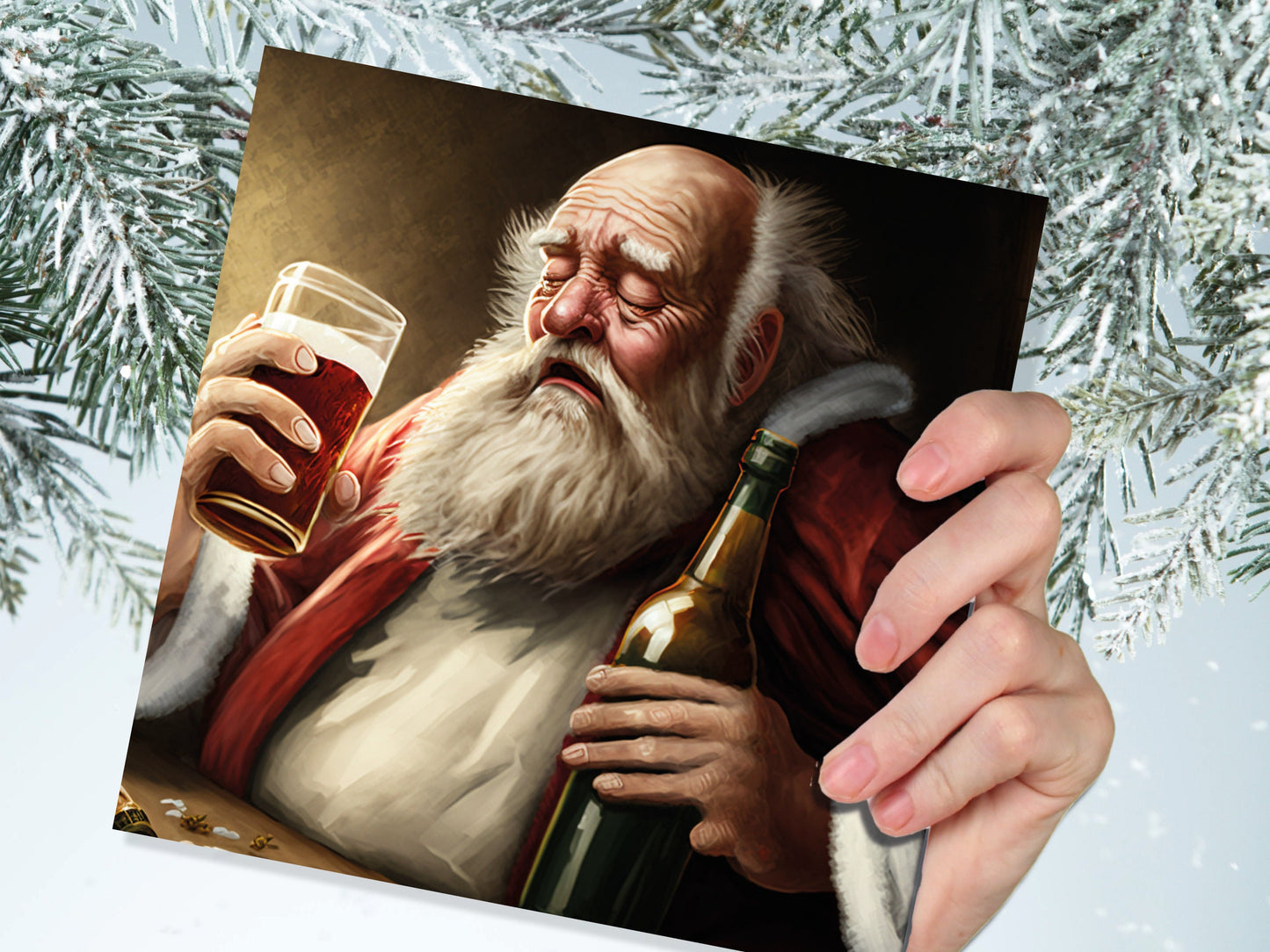 Drunk Santa Claus Christmas Card Funny Alcoholic Father Xmas Drinking Silly Gag Joke Rough Day Meme Greetings Cards Family Friends Xmas 2023