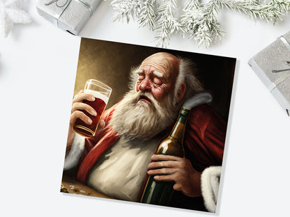 Drunk Santa Claus Christmas Card Funny Alcoholic Father Xmas Drinking Silly Gag Joke Rough Day Meme Greetings Cards Family Friends Xmas 2023