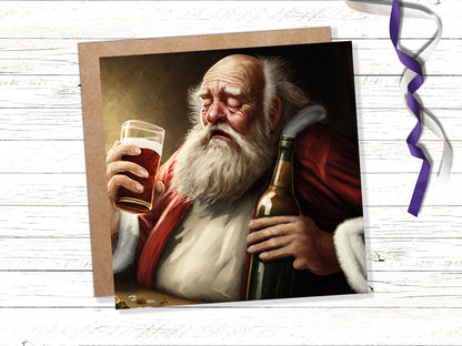 Drunk Santa Claus Christmas Card Funny Alcoholic Father Xmas Drinking Silly Gag Joke Rough Day Meme Greetings Cards Family Friends Xmas 2023