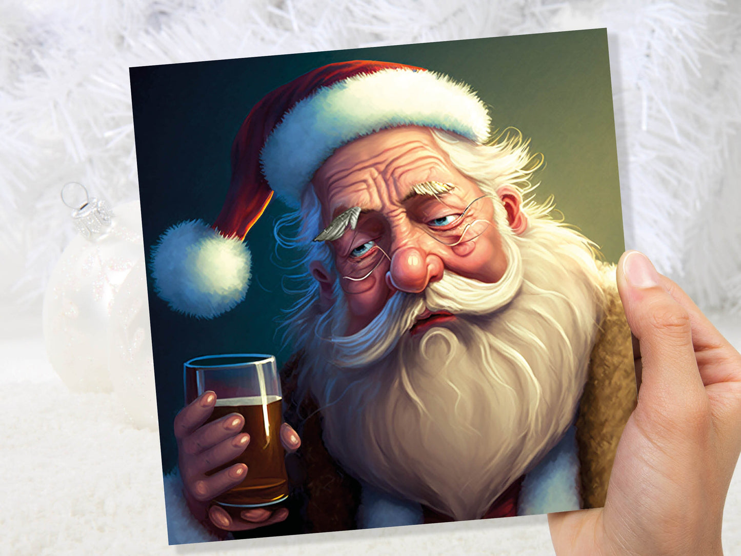 Drunk Santa Claus Christmas Cards Funny Alcoholic Father Xmas Drinking Beer Silly Gag Joke Rough Day Meme Greetings Card Family Friends 2023