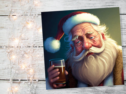 Drunk Santa Claus Christmas Cards Funny Alcoholic Father Xmas Drinking Beer Silly Gag Joke Rough Day Meme Greetings Card Family Friends 2023