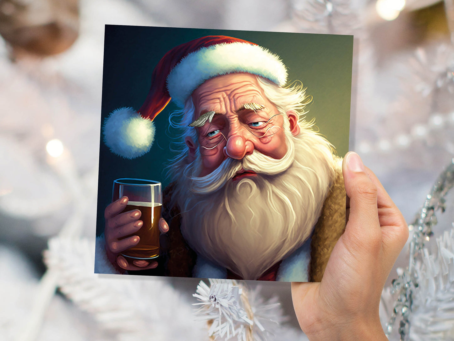 Drunk Santa Claus Christmas Cards Funny Alcoholic Father Xmas Drinking Beer Silly Gag Joke Rough Day Meme Greetings Card Family Friends 2023