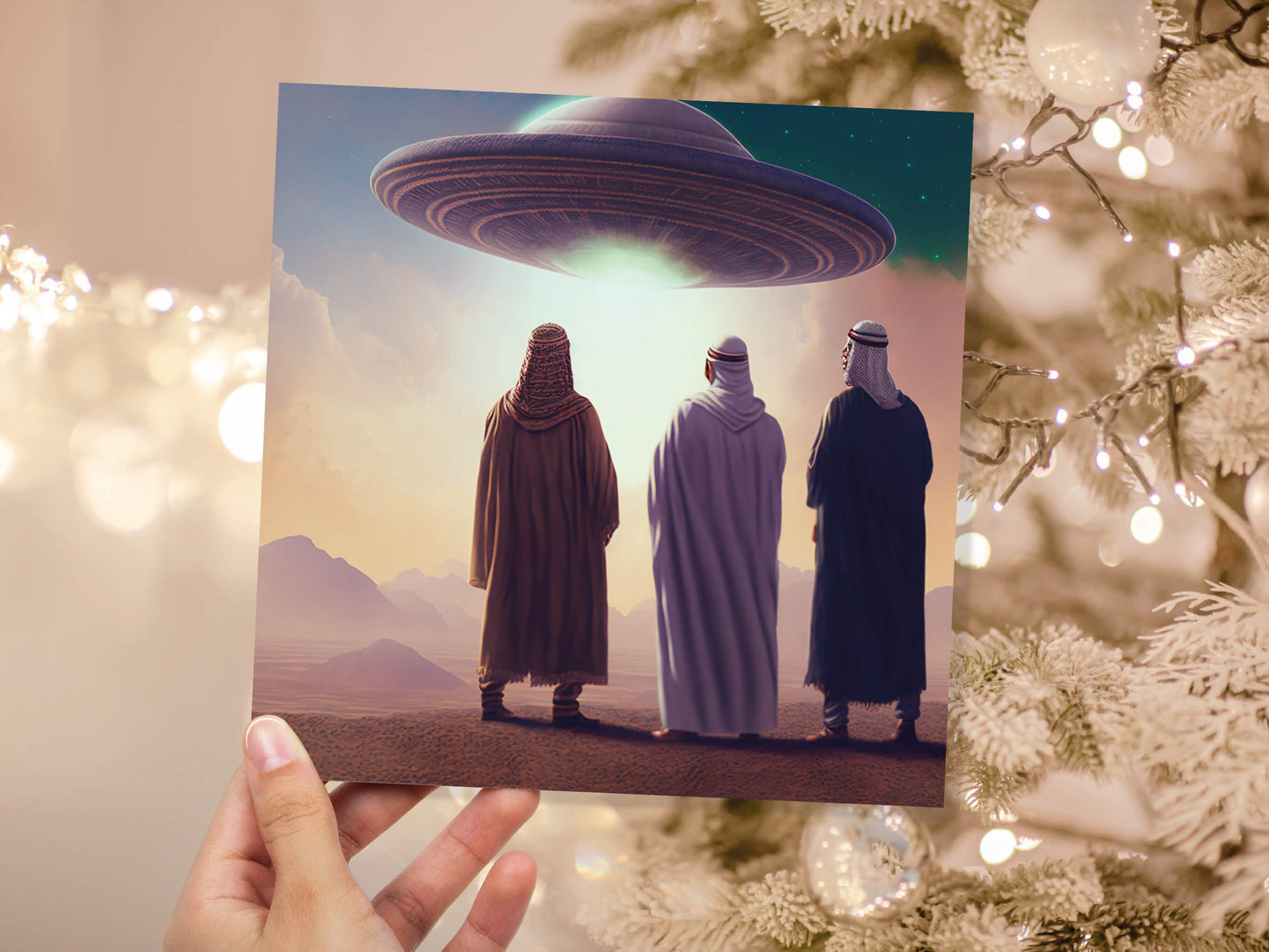 Spaceman Christmas Cards Funny Ironic Alien Came Travelling Three Wise Men Star of Bethlehem Fun Xmas Greetings Card For Family Friends 2023