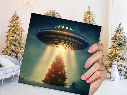 Alien Christmas Card Funny UFO Spaceman Spaceship Christmas Tree Abduction Beam Me Up Ironic Fun Xmas Greetings Card For Family Friends 2023