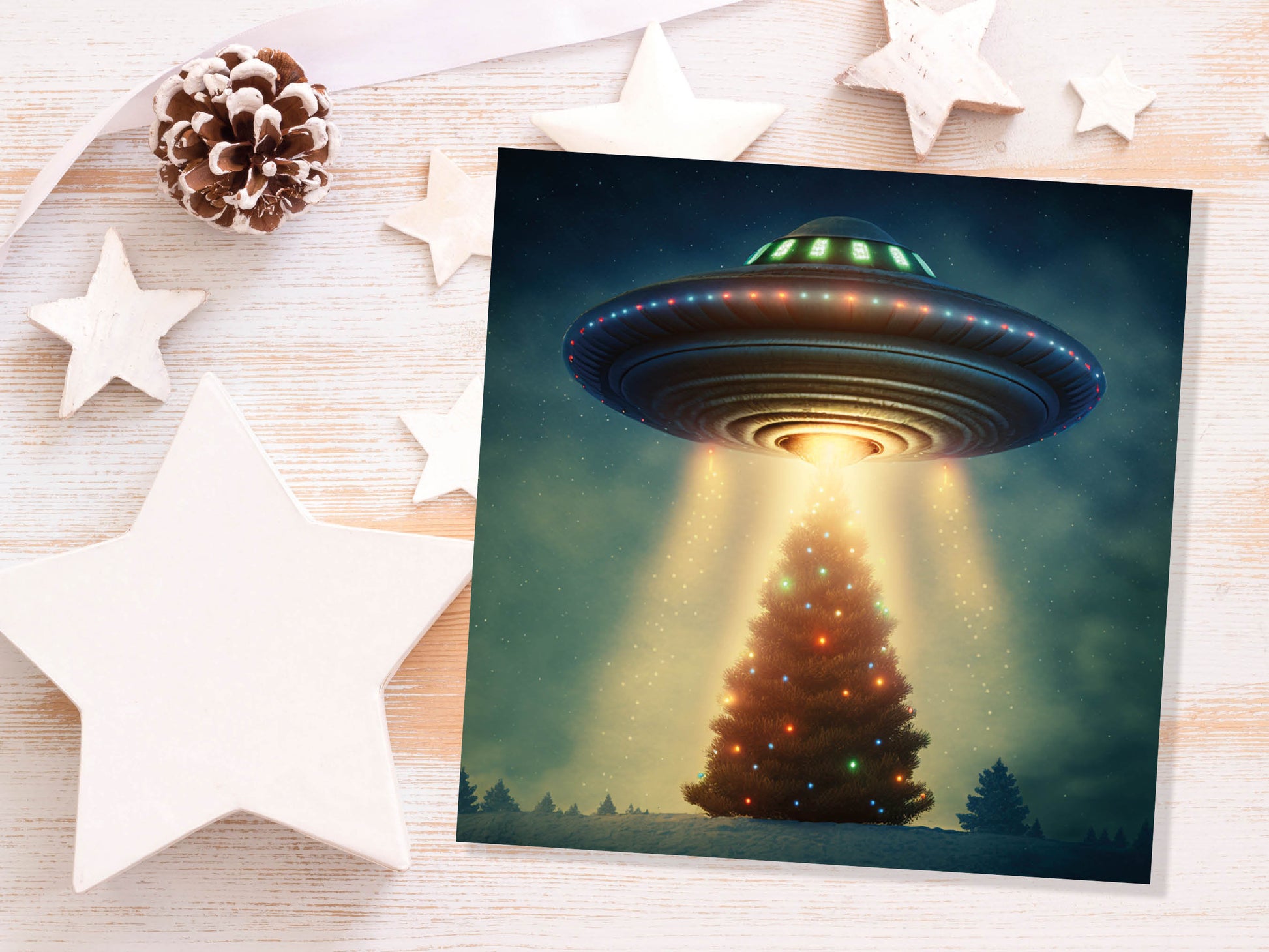 Alien Christmas Card Funny UFO Spaceman Spaceship Christmas Tree Abduction Beam Me Up Ironic Fun Xmas Greetings Card For Family Friends 2023