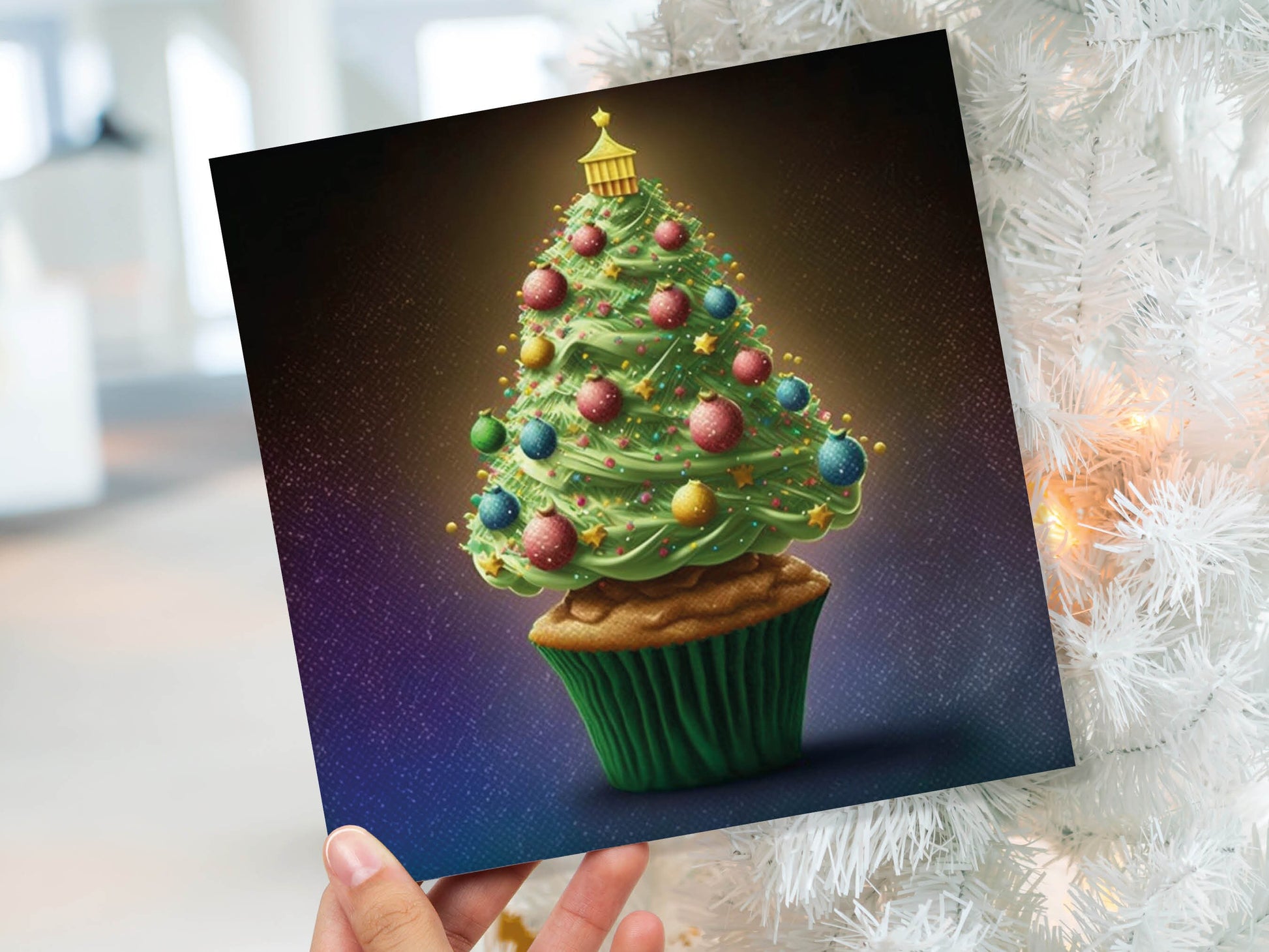 Cake Lovers Christmas Card Fairy Cupcake Tree Green Frosting Icing Pastel Baubles Xmas Greetings Card For Bakers Baking Family Friends 2023