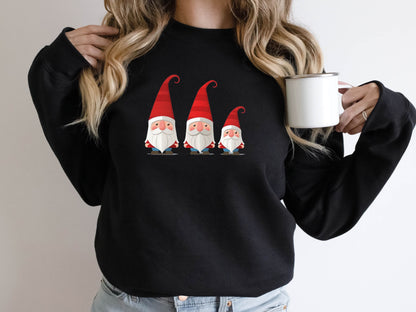 Cute Christmas Gnome Jumper Sweatshirt Sweater 3 Gnomes with Red Pointy Hats and White Beards Ladies Mens Womens Xmas 2023