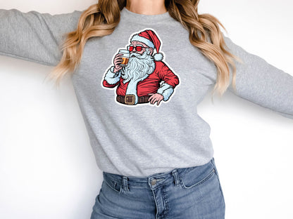 Drunk Santa Christmas Jumper Unisex Sweatshirt Funny Father Xmas Down the Pub Drinking a Pint Unique Design New for 2023