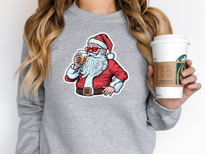 Drunk Santa Christmas Jumper Unisex Sweatshirt Funny Father Xmas Down the Pub Drinking a Pint Unique Design New for 2023