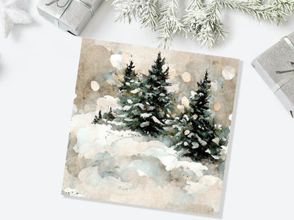 White Christmas Card Snow Scene Snowy Trees Winter Landscape Festive Watercolour Painting Greetings Family Friends Xmas 2023 1, 5, 10 Pack