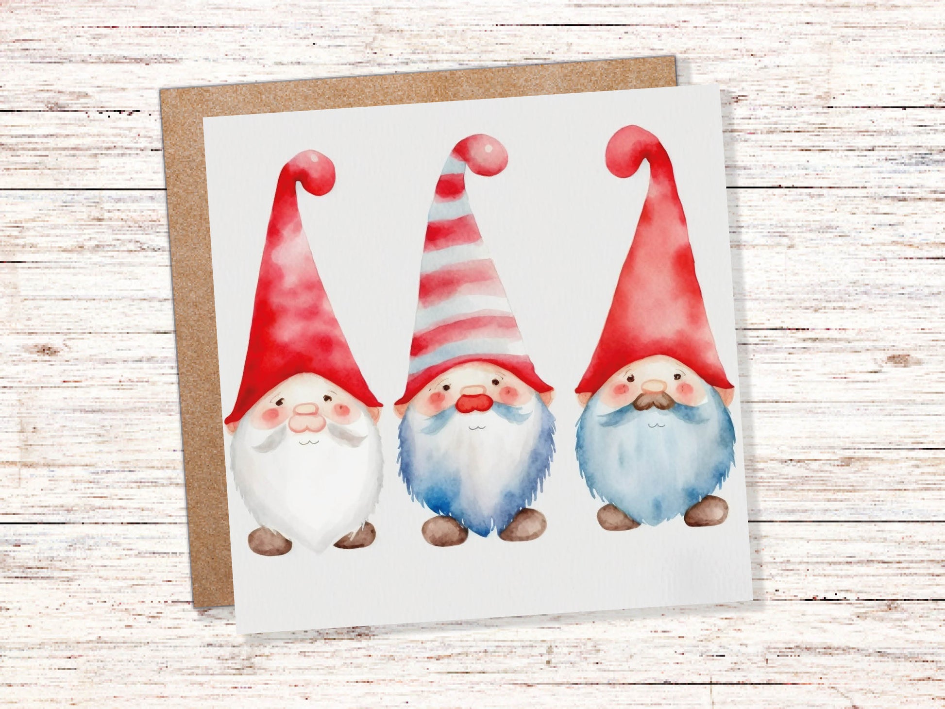 Christmas Gnomes Card Cute Gonk Myth Red White Watercolour Painting Pointy Hats and Beards Greetings Cards For Family Best Friends Xmas 2023