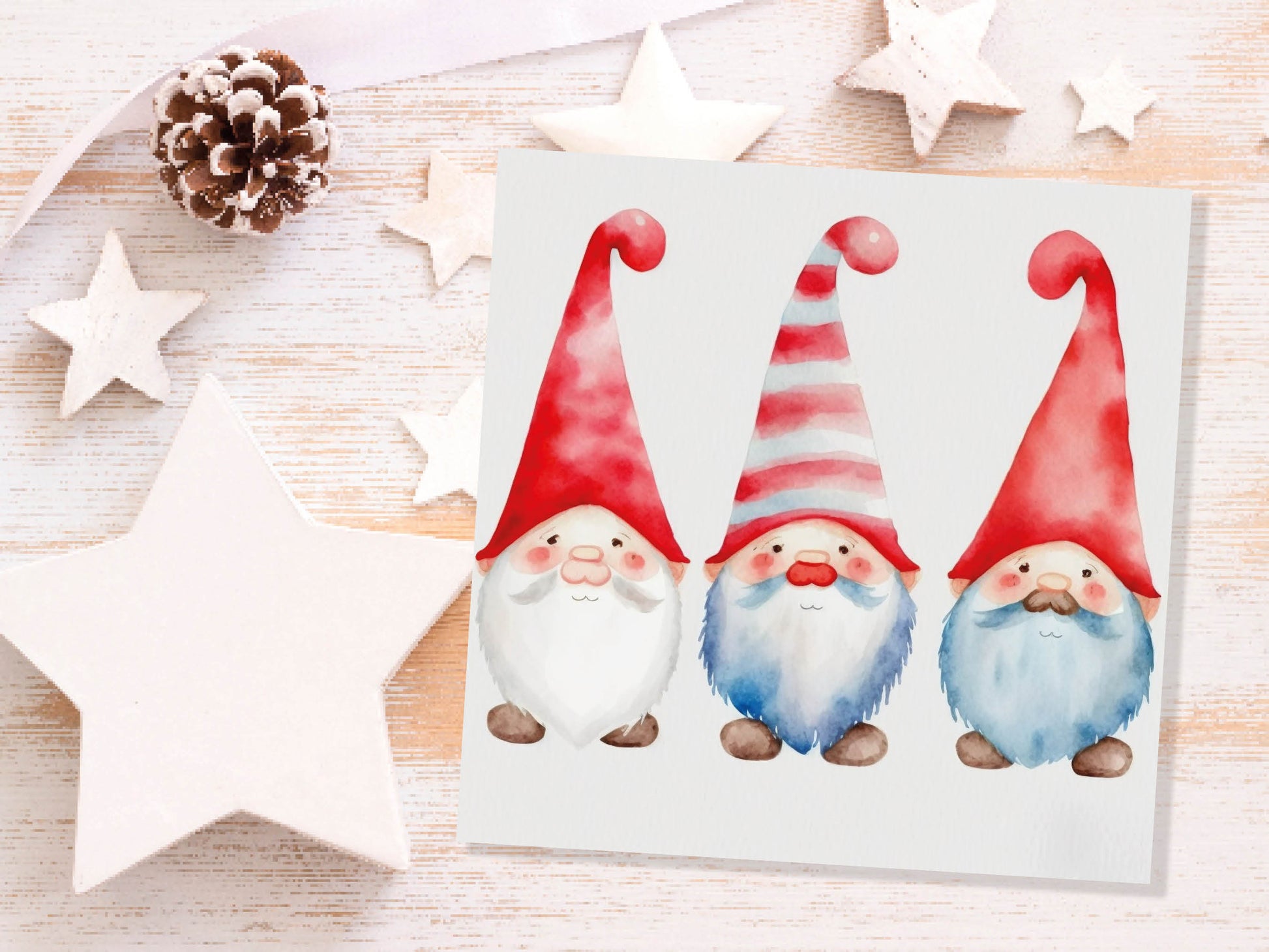 Christmas Gnomes Card Cute Gonk Myth Red White Watercolour Painting Pointy Hats and Beards Greetings Cards For Family Best Friends Xmas 2023