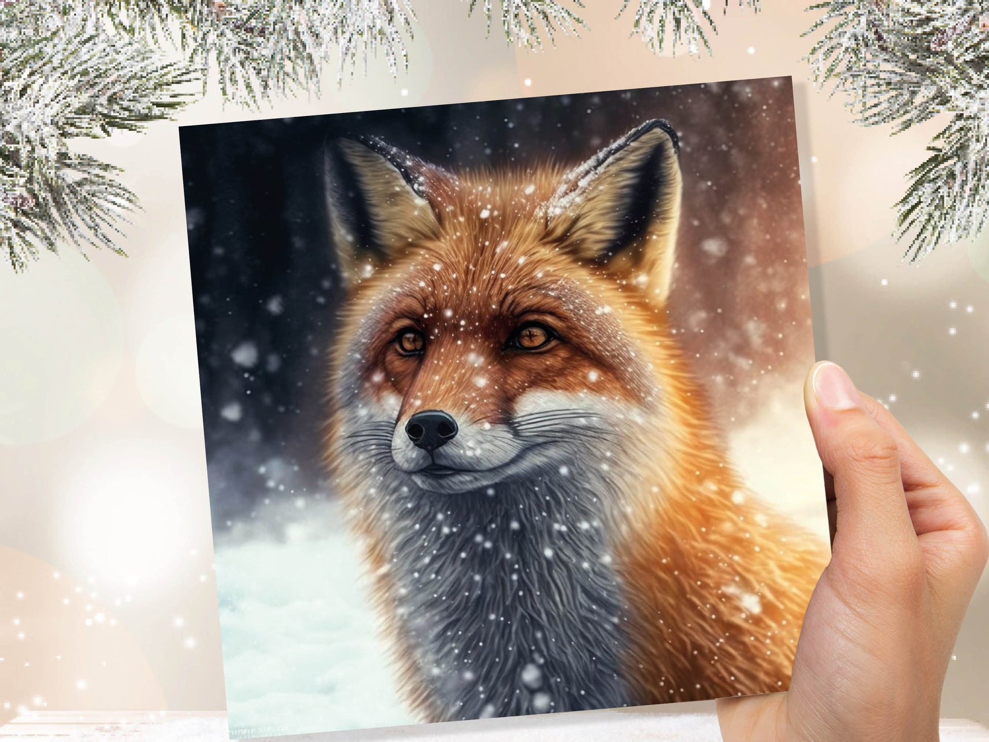 Winter Fox Card Festive Snowy Scene Snowing Tranquil Peaceful Watching Snow Fall Greetings Cards For Family Best Friends Birthdays Thank You