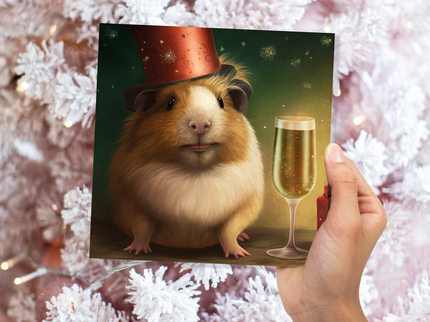 Funny Guinea Pig Christmas Card Drinking Champagne Flute Xmas Party Humour Unique Greetings For Family Friends Xmas 2023 1 or 10 Pack Set