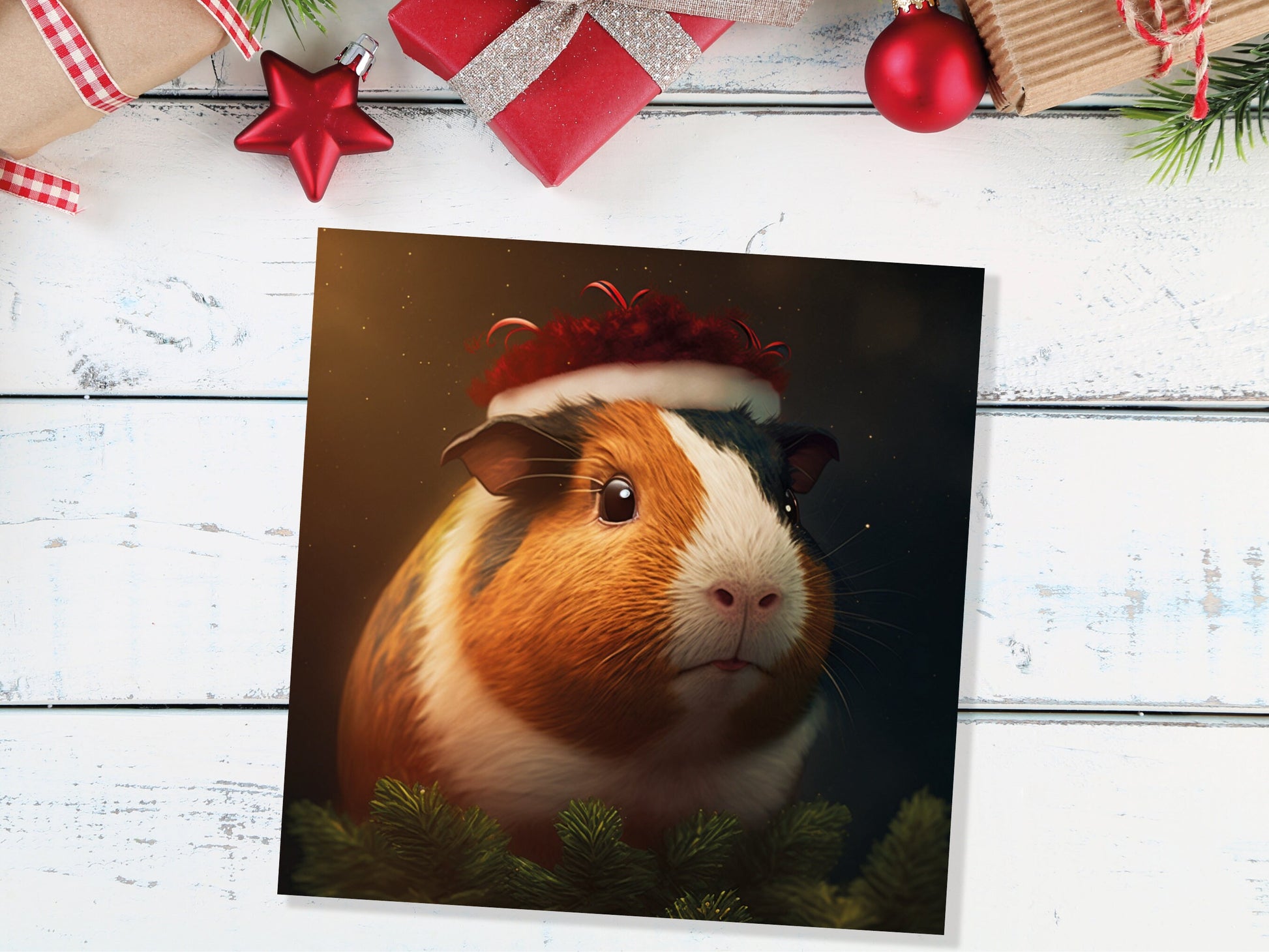 Cute Guinea Pig Christmas Card Wearing Xmas Hat Unique Greetings For Cavy Fans Family Friends Xmas 2023 1or 10 Pack Set for Owners Pets