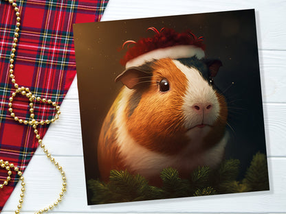 Cute Guinea Pig Christmas Card Wearing Xmas Hat Unique Greetings For Cavy Fans Family Friends Xmas 2023 1or 10 Pack Set for Owners Pets