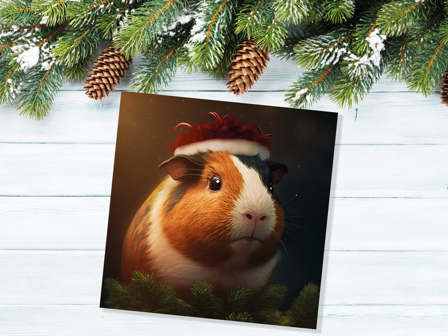 Cute Guinea Pig Christmas Card Wearing Xmas Hat Unique Greetings For Cavy Fans Family Friends Xmas 2023 1or 10 Pack Set for Owners Pets