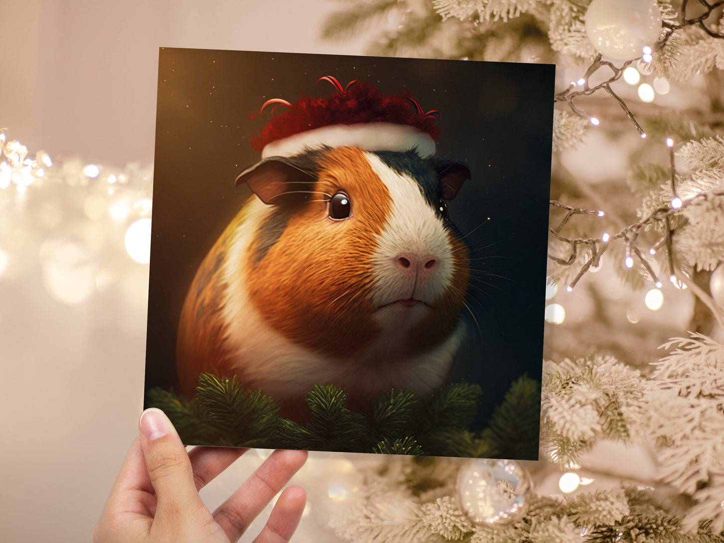 Cute Guinea Pig Christmas Card Wearing Xmas Hat Unique Greetings For Cavy Fans Family Friends Xmas 2023 1or 10 Pack Set for Owners Pets