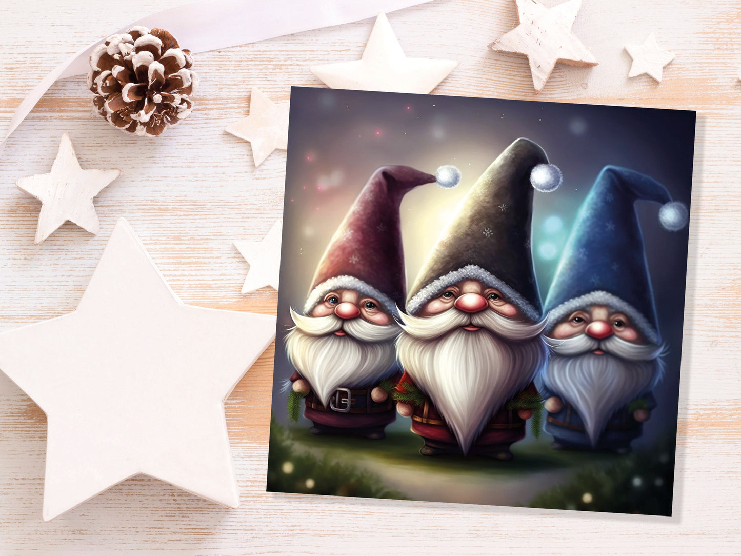 Gnomes Card Cute Little Dwarves with Festive Hats and Beards Festive Glowing Magical Gnome Elf Cards For Family Friends Birthdays Thank You