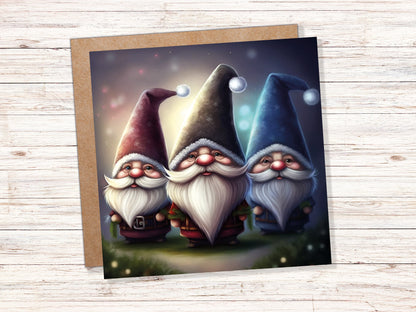 Gnomes Card Cute Little Dwarves with Festive Hats and Beards Festive Glowing Magical Gnome Elf Cards For Family Friends Birthdays Thank You