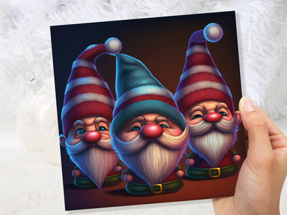 Funny Gnomes Christmas Card Cute Little Grumpy Dwarves Festive Hats and White Beards Magical Gnome Elf Cards For Family Friends Xmas 2023