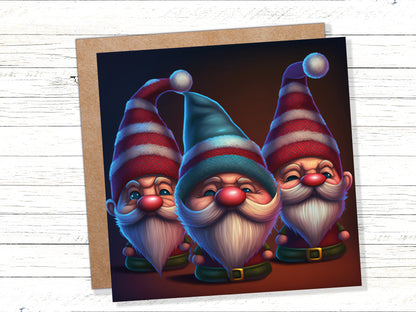 Funny Gnomes Christmas Card Cute Little Grumpy Dwarves Festive Hats and White Beards Magical Gnome Elf Cards For Family Friends Xmas 2023