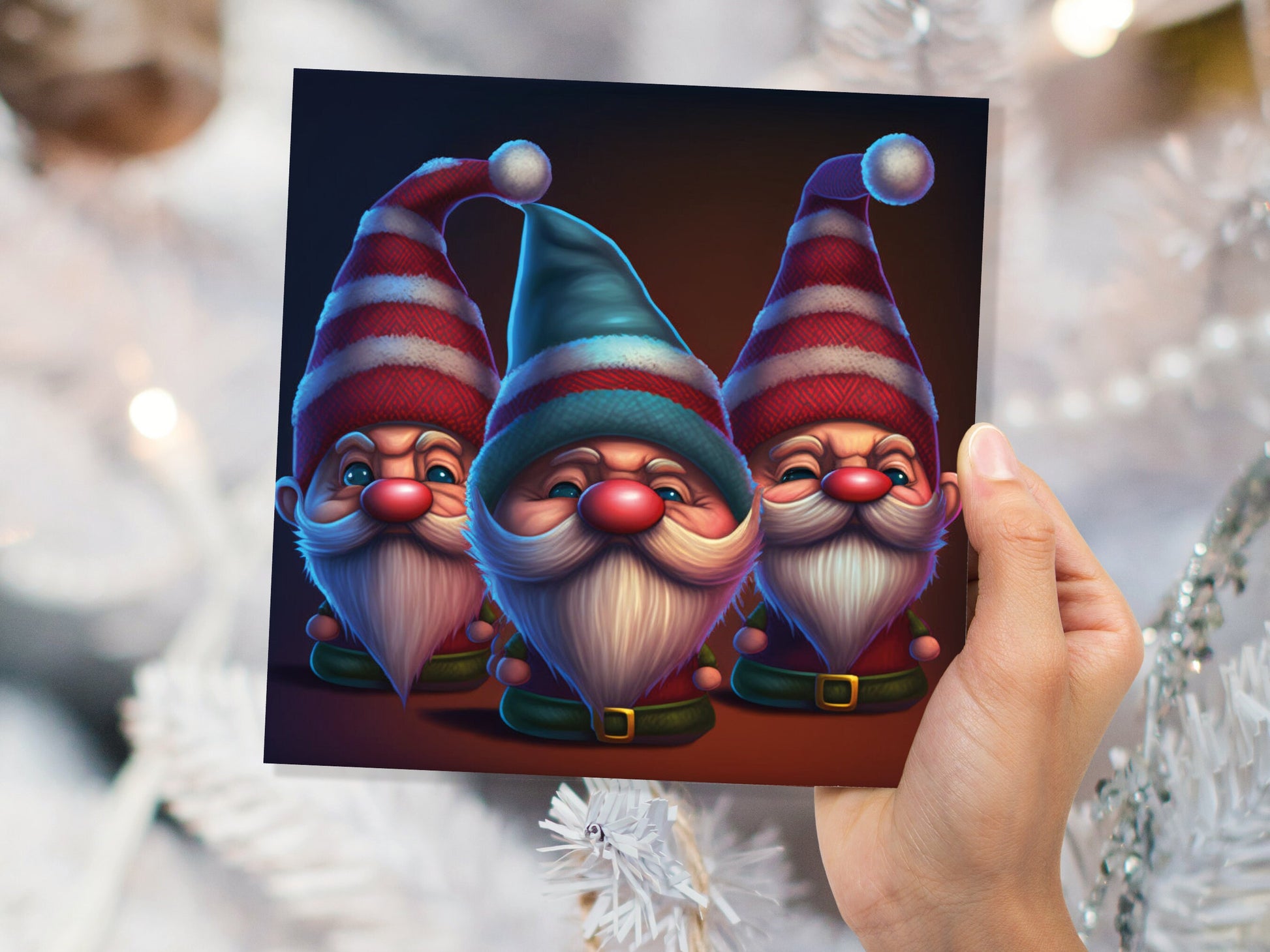 Funny Gnomes Christmas Card Cute Little Grumpy Dwarves Festive Hats and White Beards Magical Gnome Elf Cards For Family Friends Xmas 2023