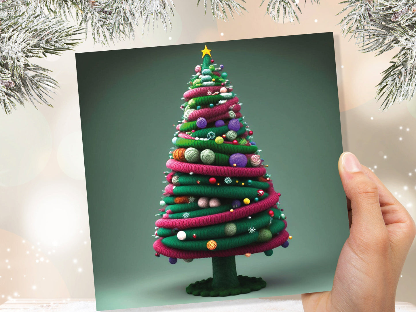 Knitters Christmas Tree Card Knitted Knitting Crocheters Yarn Wool Crafters Crafting Unusual Crafts Trees Xmas Cards For Family Friends 2023