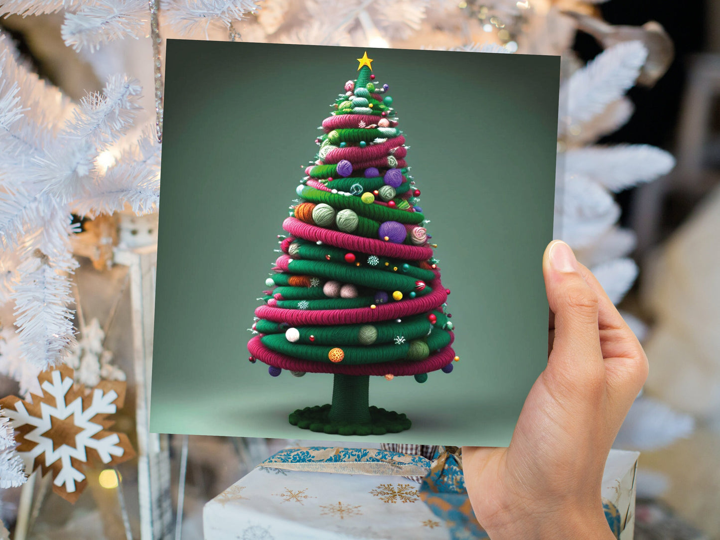 Knitters Christmas Tree Card Knitted Knitting Crocheters Yarn Wool Crafters Crafting Unusual Crafts Trees Xmas Cards For Family Friends 2023