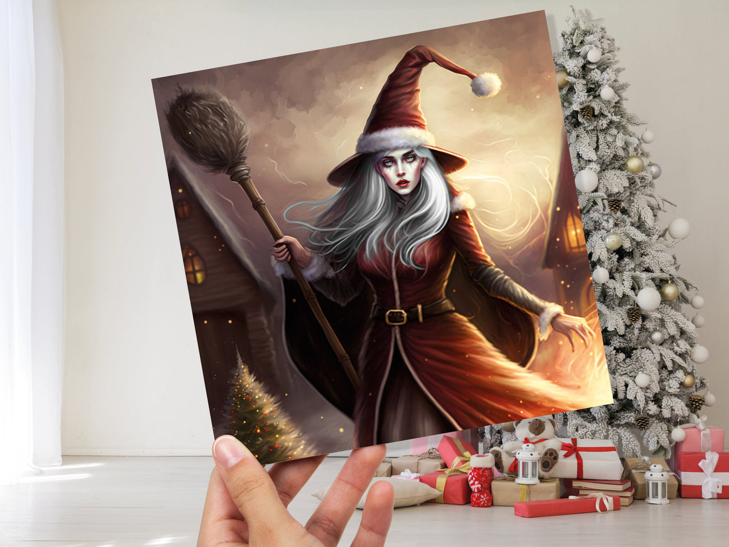 Female Santa Witch Christmas Card Witchy Fantasy Gothic Goth Pagan Pointy Hat Fairytale Feminine Feminism Greetings Family Friends Xmas 2023