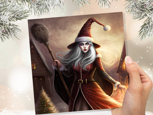 Female Santa Witch Christmas Card Witchy Fantasy Gothic Goth Pagan Pointy Hat Fairytale Feminine Feminism Greetings Family Friends Xmas 2023
