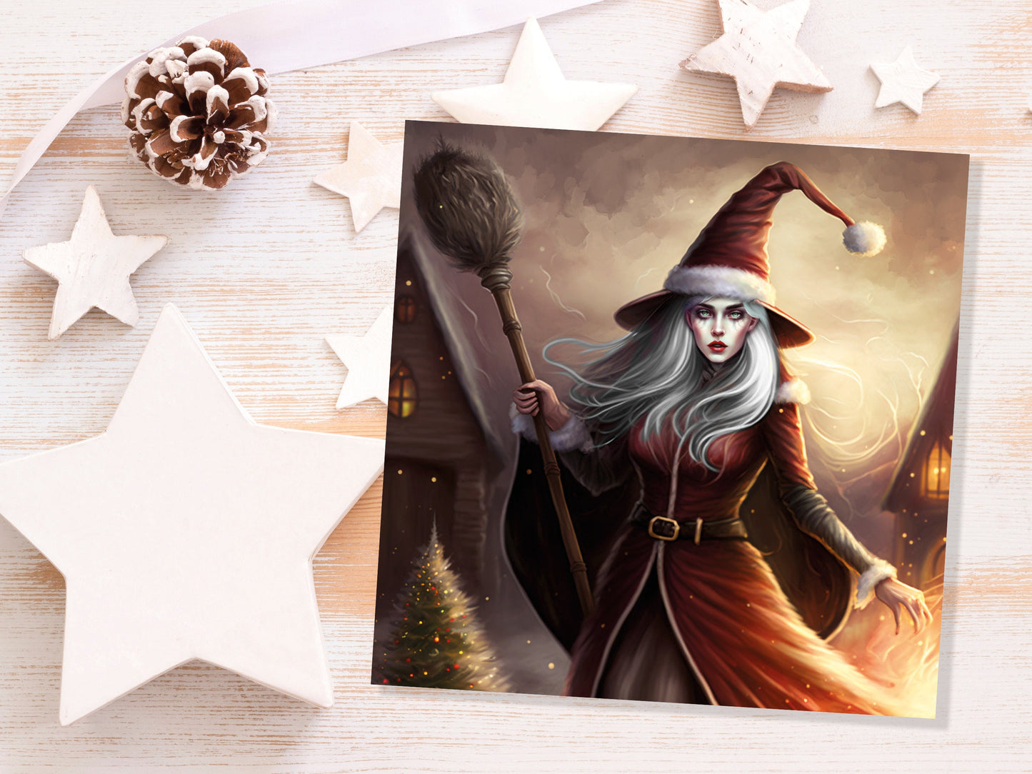 Female Santa Witch Christmas Card Witchy Fantasy Gothic Goth Pagan Pointy Hat Fairytale Feminine Feminism Greetings Family Friends Xmas 2023