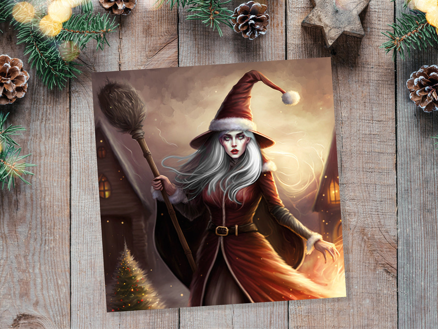 Female Santa Witch Christmas Card Witchy Fantasy Gothic Goth Pagan Pointy Hat Fairytale Feminine Feminism Greetings Family Friends Xmas 2023