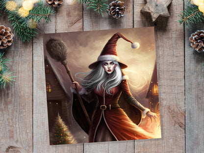 Female Santa Witch Christmas Card Witchy Fantasy Gothic Goth Pagan Pointy Hat Fairytale Feminine Feminism Greetings Family Friends Xmas 2023