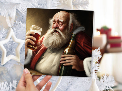 Drunk Santa Claus Christmas Card Funny Alcoholic Father Xmas Drinking Silly Gag Joke Rough Day Meme Greetings Cards Family Friends Xmas 2023