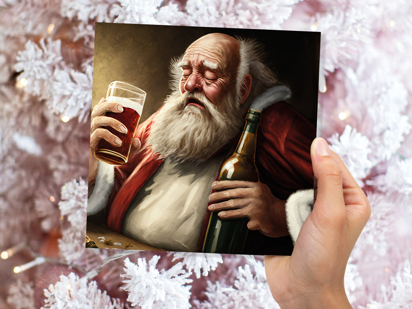 Drunk Santa Claus Christmas Card Funny Alcoholic Father Xmas Drinking Silly Gag Joke Rough Day Meme Greetings Cards Family Friends Xmas 2023