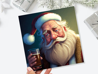 Drunk Santa Claus Christmas Cards Funny Alcoholic Father Xmas Drinking Beer Silly Gag Joke Rough Day Meme Greetings Card Family Friends 2023