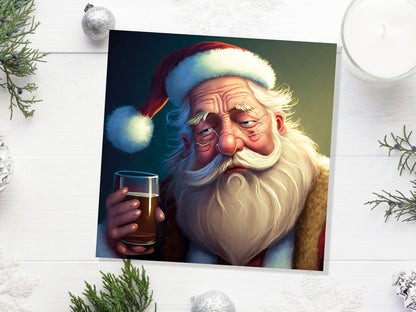 Drunk Santa Claus Christmas Cards Funny Alcoholic Father Xmas Drinking Beer Silly Gag Joke Rough Day Meme Greetings Card Family Friends 2023