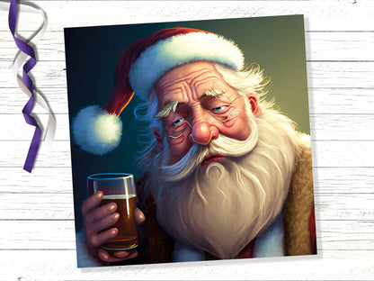 Drunk Santa Claus Christmas Cards Funny Alcoholic Father Xmas Drinking Beer Silly Gag Joke Rough Day Meme Greetings Card Family Friends 2023