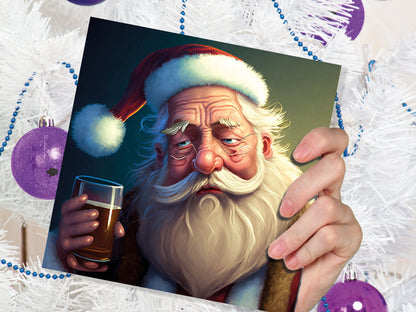 Drunk Santa Claus Christmas Cards Funny Alcoholic Father Xmas Drinking Beer Silly Gag Joke Rough Day Meme Greetings Card Family Friends 2023