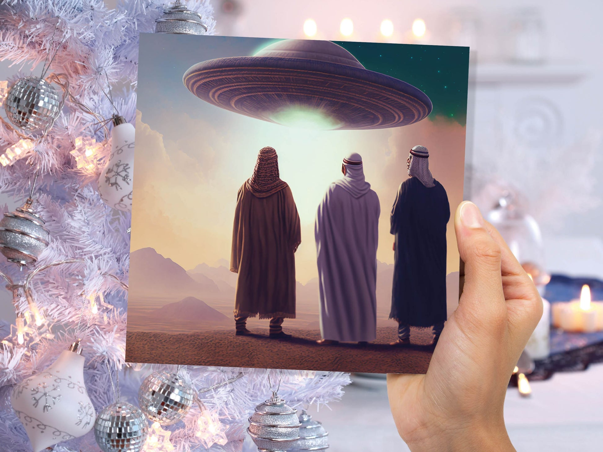 Spaceman Christmas Cards Funny Ironic Alien Came Travelling Three Wise Men Star of Bethlehem Fun Xmas Greetings Card For Family Friends 2023