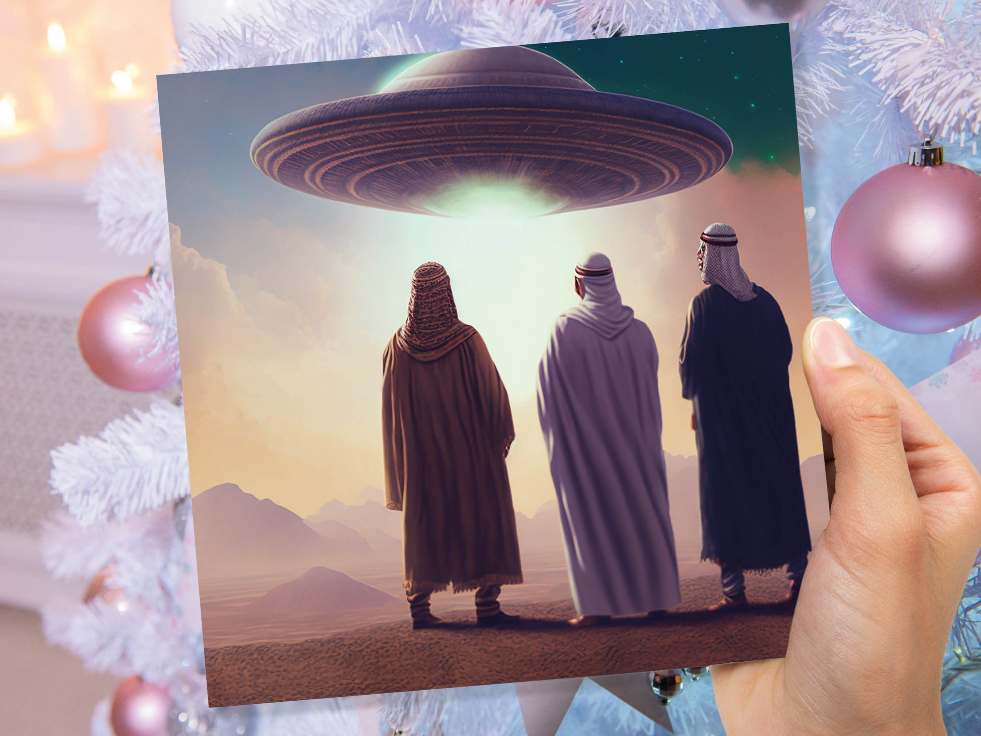 Spaceman Christmas Cards Funny Ironic Alien Came Travelling Three Wise Men Star of Bethlehem Fun Xmas Greetings Card For Family Friends 2023